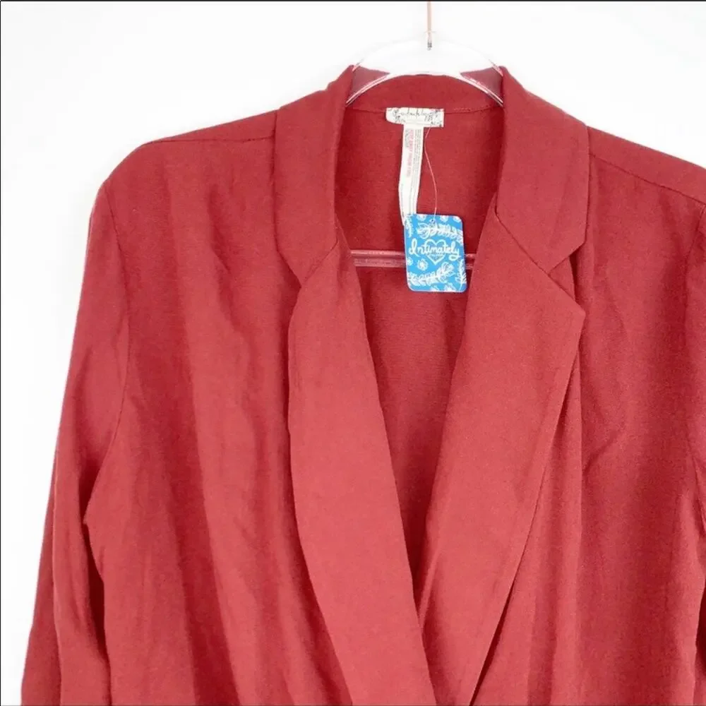 NEW NWT FREE PEOPLE Elsa Long Sleeve Deep Plunge Red Lace Blouse Bodysuit XS